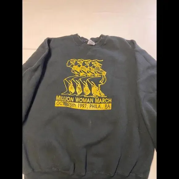 Unisex VINTAGE Black 1997 Philadelphia Million Woman March Crew Sweatshirt Sz XL